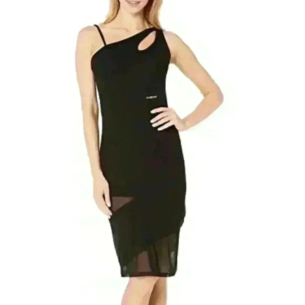 𝅺BEBE One Shoulder Keyhole Mesh Mixed Dress Size S